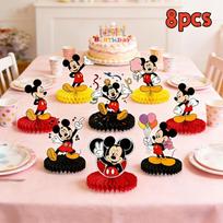 8 dalių Disney Mikės Tematikos Medaus Korio Stalo Puošmena, Šventės Stalas, Gimtadienio Stalo Puošmena 8-Piece Mickey Honeycomb Set