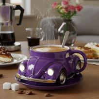 Formuotas kavos puodelis Vabalas-formos Automobilis Retro kavos puodelis Rankdarbis Kavos entuziasto dovana MIT violetinė