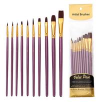 STONEGO 10Pcs/Bag Nylon Paint Brushes Set with Wooden Handles for Watercolor and Acrylic Painting Art Supplies and Stationery violetinė