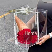 Valentine's Day Rose Gift Box: Handheld Flower Box with Lid, Transparent Acrylic Packaging for Flowers & Money.