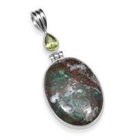 Natural Shattuckite With Tiny Peridot Gemstone 925 Sterling Silver Handmade Oval Shape Pendant for Women & Girls