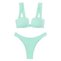 2 vnt./rinkinys Moteriškas bikini rinkinys Vienspalvis Elastingas Skeltas Aukštas Juosmuo Trejūpuolis Atviras Nugara Greitai Džiūstantis Minkštas Vasaros Atostogų Maudymosi Kostiumų Rinkinys Paplūdimio Apranga M žalia