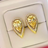 Huitan Trendy Waterdrop Shaped Stud Earrings Women Gold Color Luxury Pear Yellow Cubic Zirconia Earrings for Wedding Jewelry beige