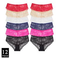Women Cotton Panties Female Underwear Solid Color Briefs Ladies Panty Lingerie Sexy Lace Hollow Underpants 12 Pcs/set M