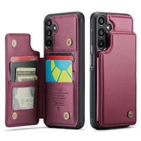 For Samsung Galaxy A55 A35 A25 5G Wallet Case with Card Holder & RFID Blocking, Durable Leather Kickstand Magnetic Clasp Cover For Galaxy A25 5G raudona