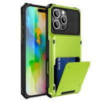 Piniginės dėklas su kortelių laikikliais, skirtas iPhone 16 15 14 13 11 12 Pro Max 13 Mini, Dangtelis, Stumdomas šarvuotas piniginės kortelių laikiklis, Atsparus smūgiams dangtelis for iPhone 16 ProMax žalia