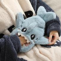Portable Cute Plush Shark Hot Water Bottle Bag Stress Pain Relief Detachable Winter Warm Heat Reusable Hand Warmer Pink Blue