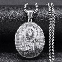ŠVENTASIS JUDAS Melskis už mus Karoliai moterims vyrams Nerūdijančio plieno Sidabrinės spalvos Kristaus Jėzaus Medalis Karoliai Papuošalas collar ZZ399 gray