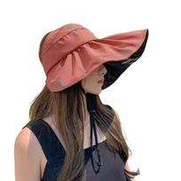 Foldable Large Visor Sun Hat UV Protection Sunscreen Bucket Hat Fashion Summer Sun Cap  Ladies raudona