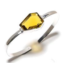 Natural Citrine Gemstone 925 Sterling Silver Cuff Bangle Adjustable k4W42