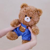 New couple denim bear overalls plush toy press doll teddy bear doll girl gift doll Sitting height 25 cm (total length 35 cm 0.31kg) ruda