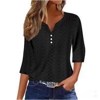 Women's Fashion V-Neck Seven Sleeve Color T-Shirt Casual Button Hollow Out Top XL juoda