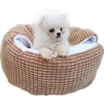 Cozy Corduroy Pet  Kennel Non-slip Anti-anxiety Cave Kennel For Small Dogs Cats Diameter 40 chaki