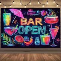 2D Neonas BARAS ATIDARYTAS Kokteilių Fonas Atogrąžų Vaisiai Pub Šventė Nuotraukos Baneris 47.2x31.5inch/120*80cm