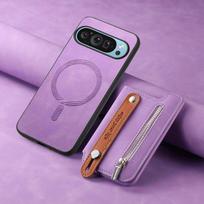 Magnetinis nuimamas 2IN1 odinis kortelių dėklas Google Pixel 10 9 Pro XL Pixel9 8 A 7A 8A 9A Pixel8 7 5G piniginė su užtrauktuku galinis dangtelis Google Pixel 9 violetinė