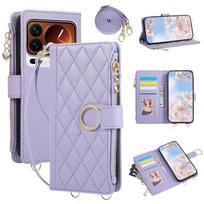 Crossbody Wrist Strap Flip Leather Phone Case for Xiaomi 17 Ultra 17 Pro Max 15 15T 14T Pro Wallet Card Holder Protective Cover Xiaomi 17 violetinė