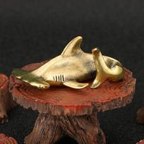 Pure Copper Hammerhead Shark Statue Vintage Brass Shark Figurines Desktop Feng Shui Ornament Miniatures Antique Tea Pet Crafts A
