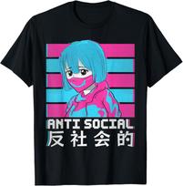 Anti-Social Japanese Sad Anime Edgy Alt Vaporwave T-Shirt 4XL