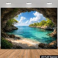 2D Natural Cliff Cave Island Sea Outdoor Maternity Photography Backdrop Decor 47.2x31.5inch/120*80cm