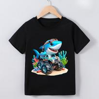 Kids Summer Short-Sleeve T-Shirt with a 'Shark Driving' Print 110