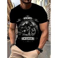 Vyriški 3D skaitmeninio retro stiliaus marškinėliai trumpomis rankovėmis, apvalia kaklo iškirpte, su motociklo raštu ir užrašu „I'M NOT OLD I'M CLASSIC“ (Aš nesu senas, aš esu klasika) XL black