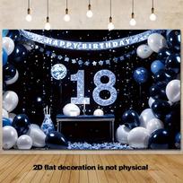 2D Navy Black White Balloon 18th Birthday Backdrop Photo Background 47.2x31.5inch/120*80cm