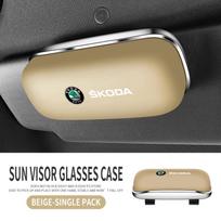 AAAAL1 Car Sun Visor Sunglasses Case for Skoda Octavia Fabia Superb Rapid, Eyeglasses Holder Storage Box Auto Interior Accessories smėlis