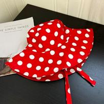 Playful and cute red polka dot fisherman hat for women, sun protection, frenchretro strap, large eaves, small basin hat M（56-58cm）