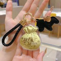 Golden Keychain with Good Words: Pure Gold 999 Phone Lanyard & Bag Pendant Customizable by Picture - New Year Gift Idea