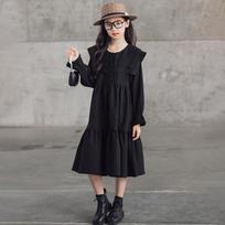 Girl's Dress Autumn Double Collar Long Sleeve Children's Cake Dress Princess Long Dress 165 juoda