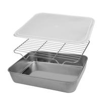 Multi Purpose Stainless Steel Baking Pan Tray with Cooling Rack and Lid 23x17x5cm