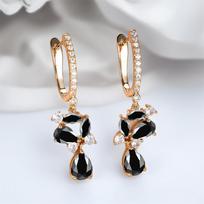 Water Drop Stone Retro Black Crystal Flower Hoop Earrings For Women Vintage Gold Color Ear Buckle Wedding Jewelry Versatile Gift