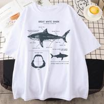 Great White Shark Anatomy T-Shirt New Summer Men Street Short Sleeve Hip Hop Punk Style Boy Casual Tops Oversize White Tees S