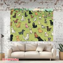 2D Hand Drawn Puppy Field Baby Shower Pet Party Photography Backdrop 47.2x31.5inch/120*80cm