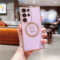 For For Samsung Galaxy S24 Ultra   Magnetic Plating Flower Frame Phone Case For For Samsung S20 FE S21 S22 S23 Plus Cover For Galaxy S21