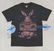 Bunny With Boom Box T-Shirt Funny Cute Bunny Rabbit Graphic Unisex Shirt XL