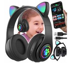 Belaidės ausinės katės ausys juodos spalvos su bluetooth
