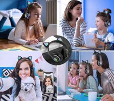 Ausinės žaidimams su mikrofonu, bluetooth, katės ausų imitacija