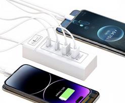 USB ir type c jungčių kroviklis, baltos spalvos, greito krovimo