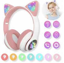 bevielės bluetooth ausinės mergaitėms, šviečiančios, rožinė
