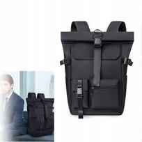 Vyriška kuprinė darbui, mokyklai, kelionėms, skirta nešiojamajam kompiuteriui, talpi, „rolltop“ stiliaus, juoda