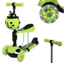 Vaikiškas paspirtukas su LED ratais 3in1 Scooter, žalias