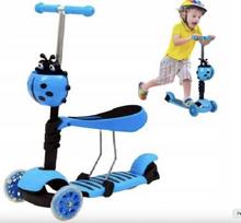 Triratis vaikiškas paspirtukas su LED ratukais 3in1 Scooter, mėlynas