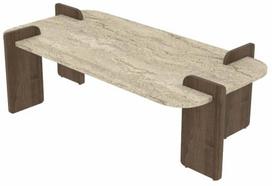 Kavos staliukas Kalune Design Leapiri, riešuto sp./travertine sp., 60 cm x 120 cm x 40 cm