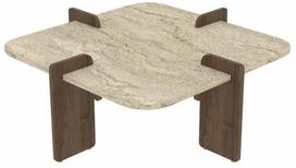 Kavos staliukas Kalune Design Poalla, riešuto sp./travertine sp., 90 cm x 90 cm x 35 cm