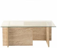 Kavos staliukas Kalune Design New Escape, skaidri sp./travertine sp., 65 cm x 105 cm x 40 cm