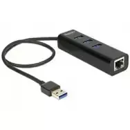 „DeLock USB 3.0 šakotuvas 3 prievadai + 1 prievadas Gigabit LAN 10/100/1000Mb/s – šakotuvas – 3 jungtys“