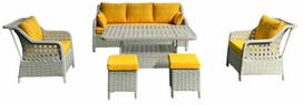 Lauko baldų komplektas Kalune Design Rondi, geltona sp./šviesiai pilka sp., 7 vietų