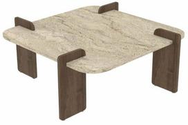 Kavos staliukas Kalune Design Afrolli, riešuto sp./travertine sp., 90 cm x 90 cm x 35 cm