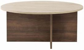 Kavos staliukas Nordure Soleil, riešuto sp./travertine sp., 90 cm x 90 cm x 40 cm